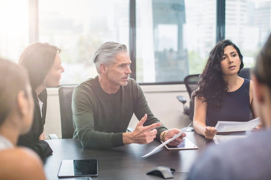 Advisers working with a leadership team in a boardroom