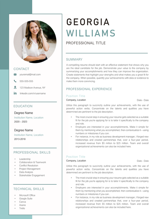 Full CV template page preview