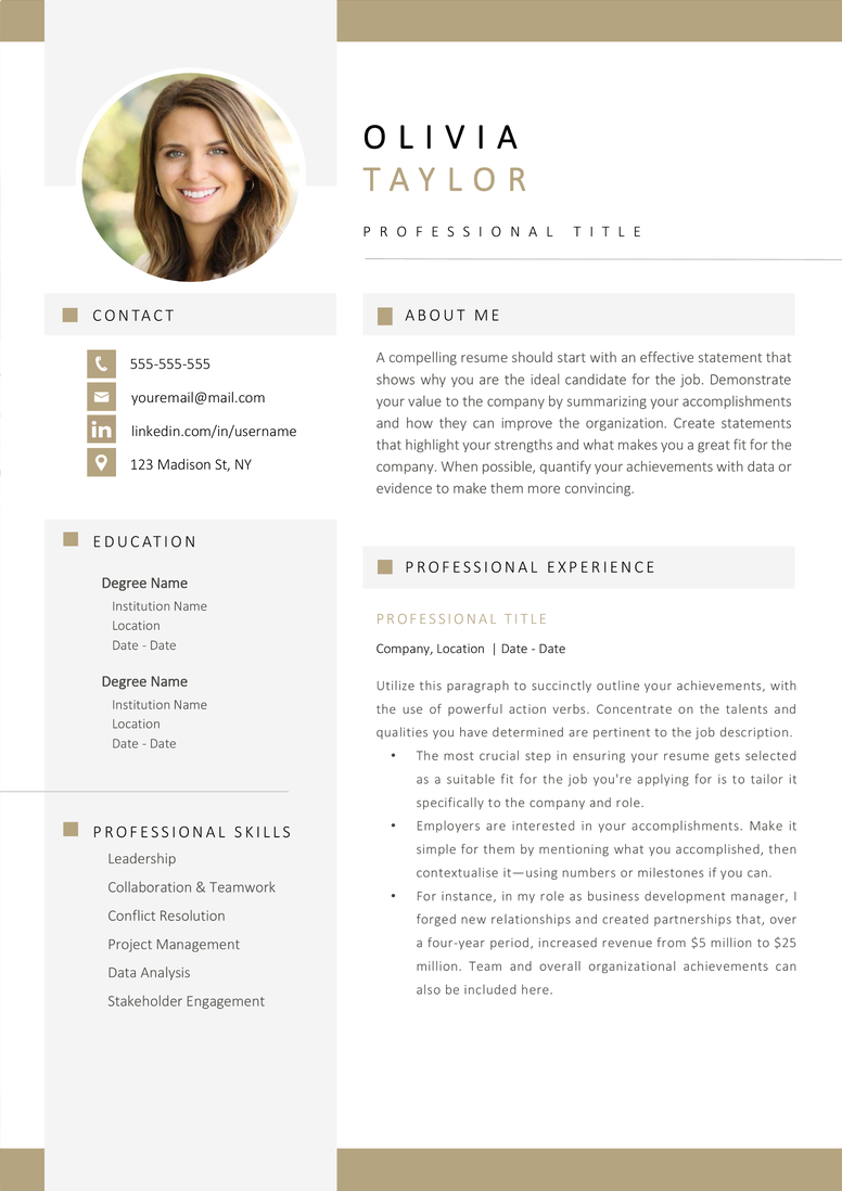 Full CV template page preview