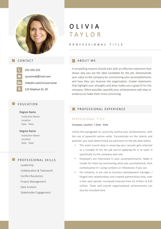 Full CV template page preview