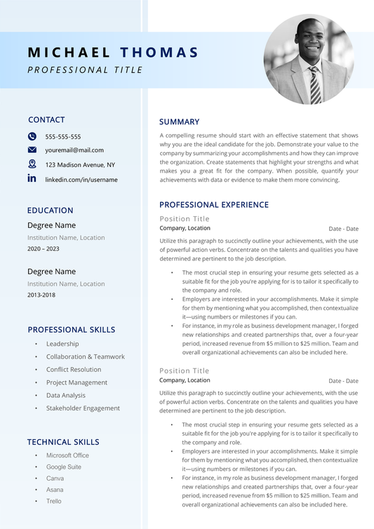 Full CV template page preview