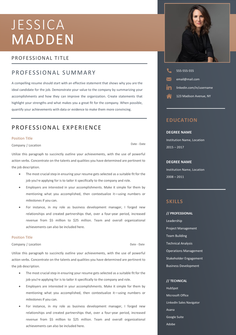 Full CV template page preview