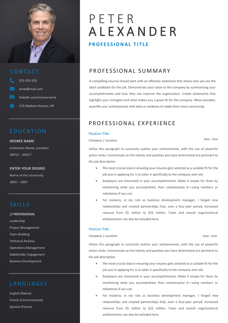 Full CV template page preview