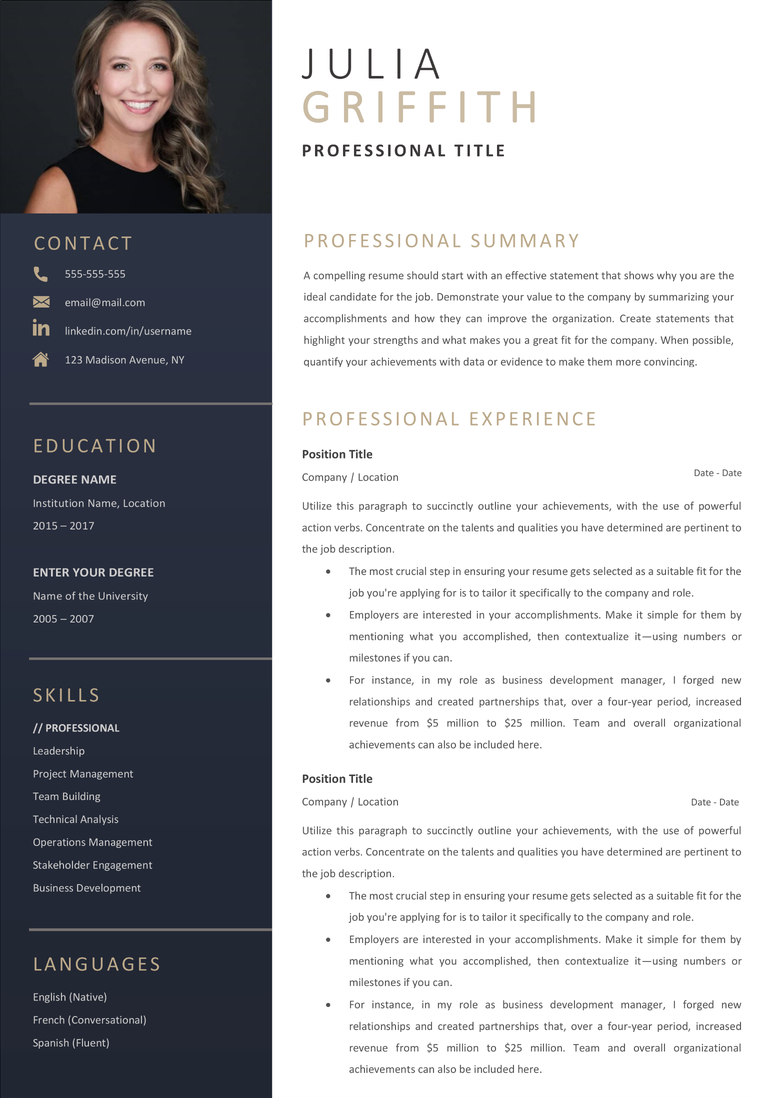 Full CV template page preview