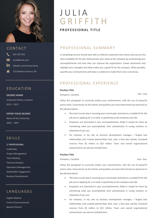 Full CV template page preview