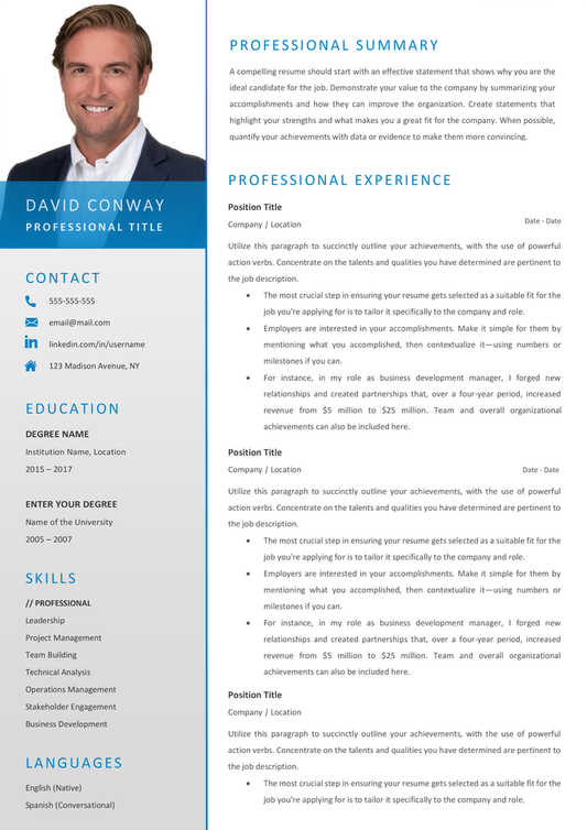 Full CV template page preview