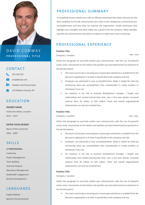 Full CV template page preview