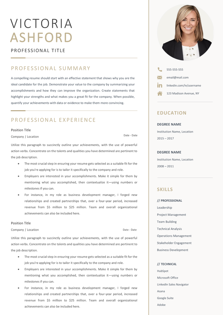 Full CV template page preview