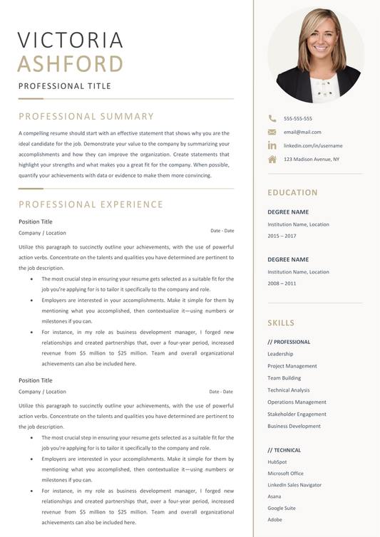 Full CV template page preview