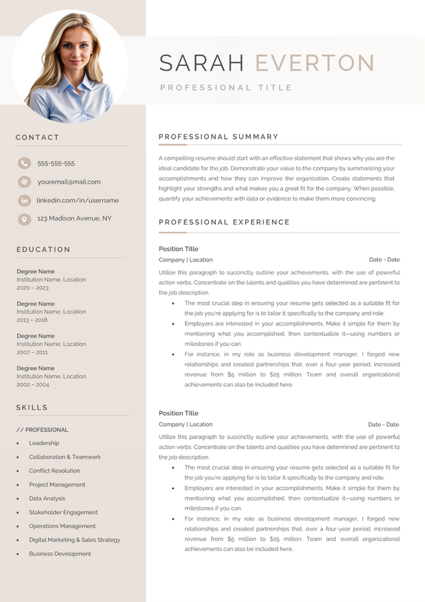 Full CV template page preview