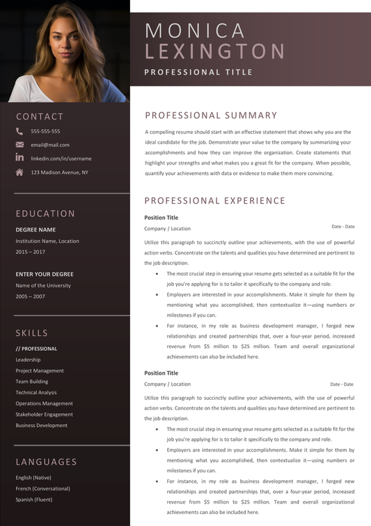 Full CV template page preview