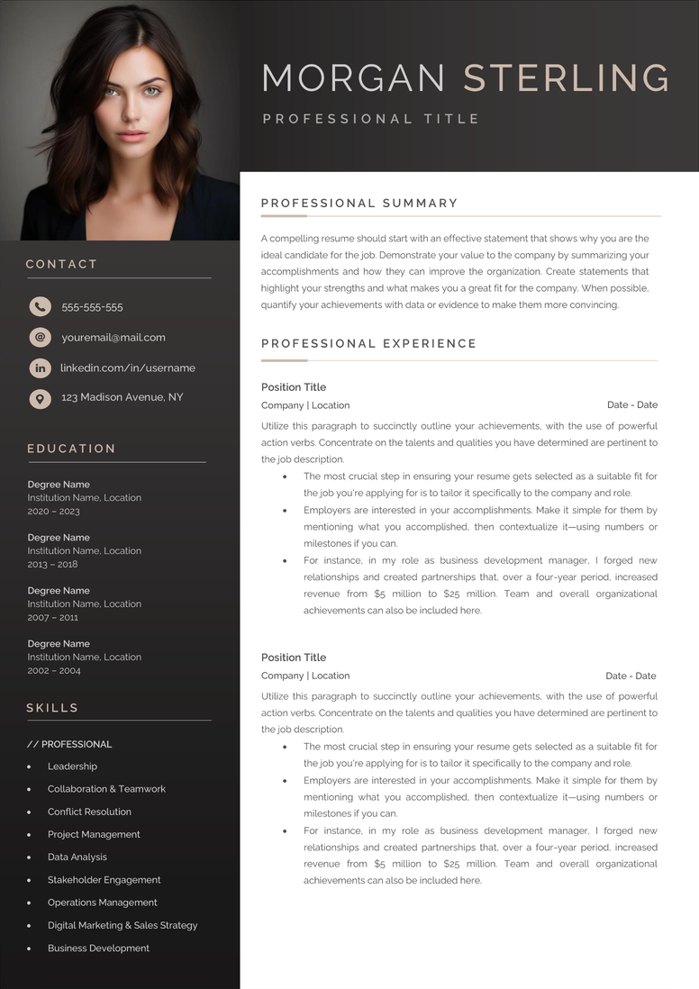 Full CV template page preview