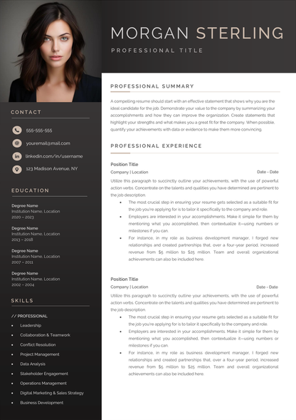 Full CV template page preview