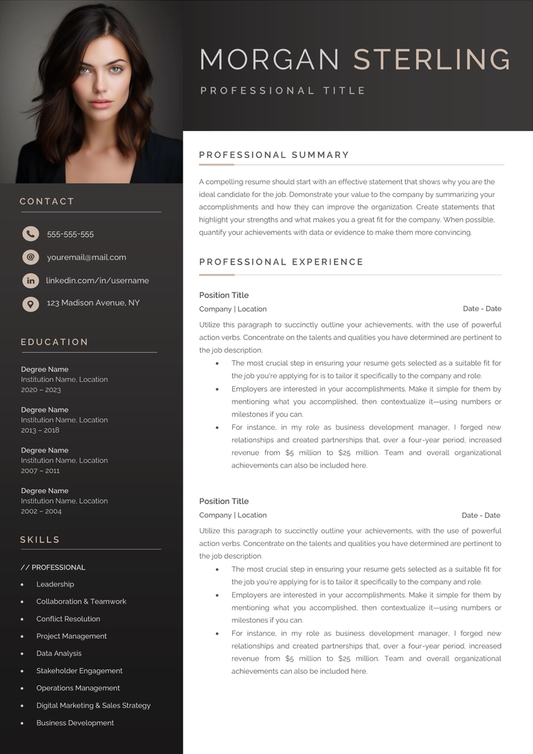 Full CV template page preview