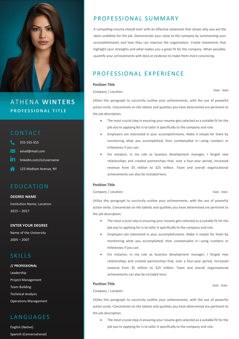 Full CV template page preview