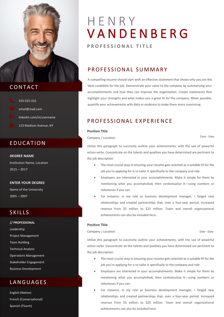 Full CV template page preview
