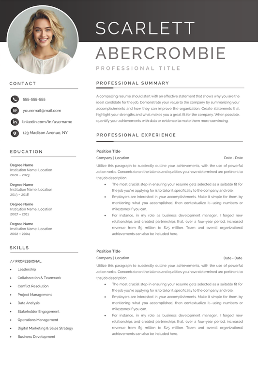 Full CV template page preview