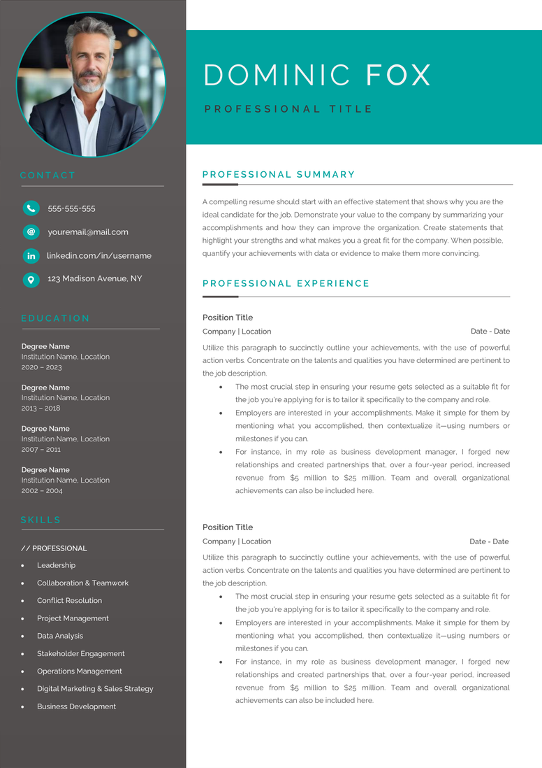 Full CV template page preview
