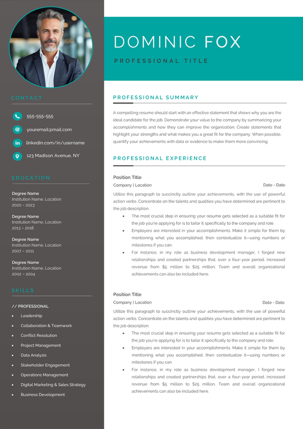 Full CV template page preview