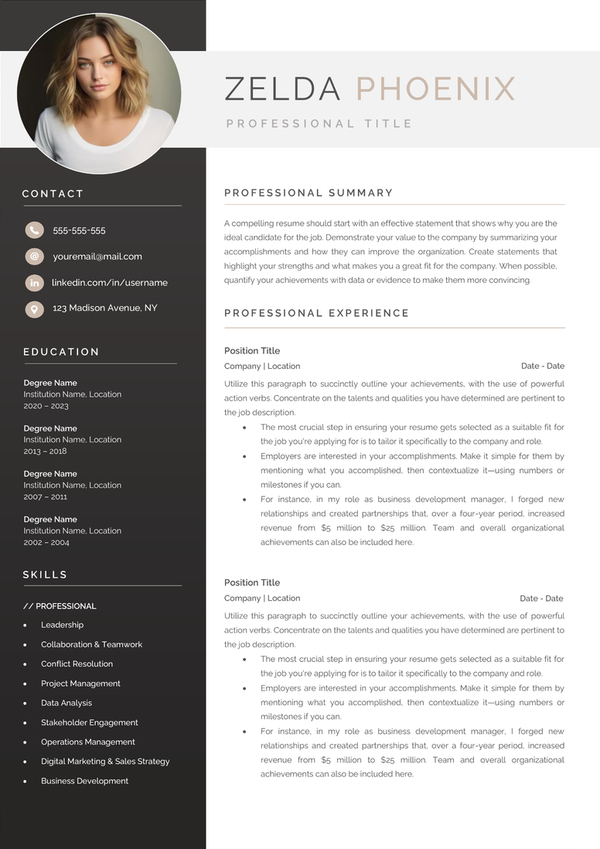 Full CV template page preview