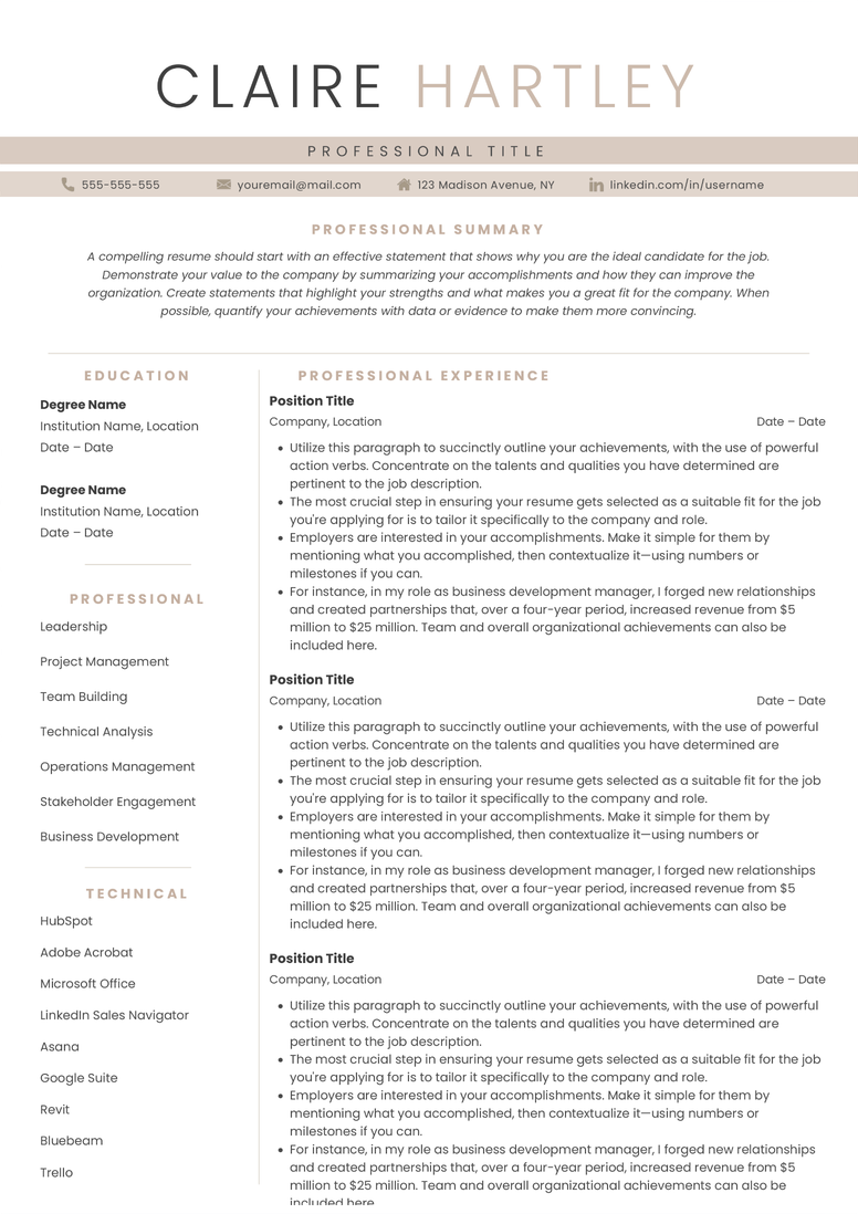 Full CV template page preview