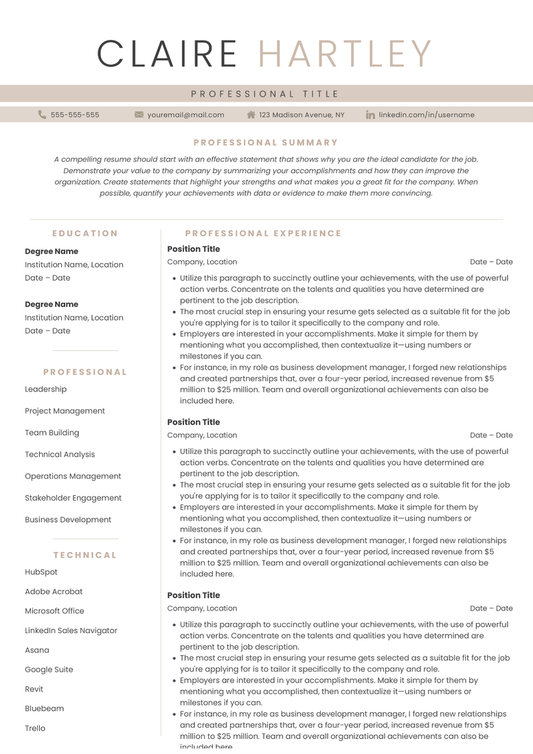 Full CV template page preview