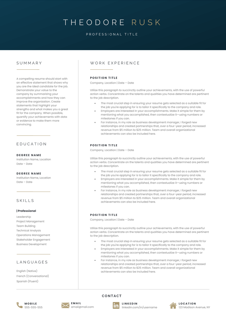 Full CV template page preview