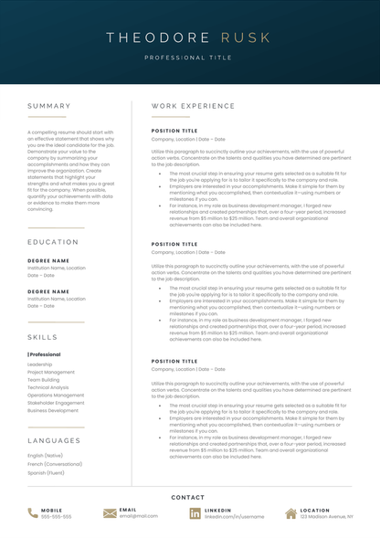 Full CV template page preview