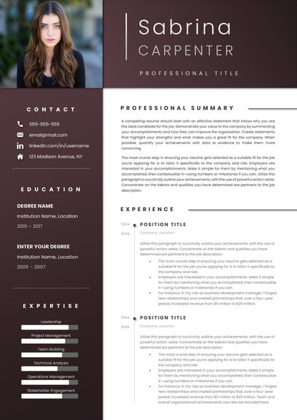 Full CV template page preview