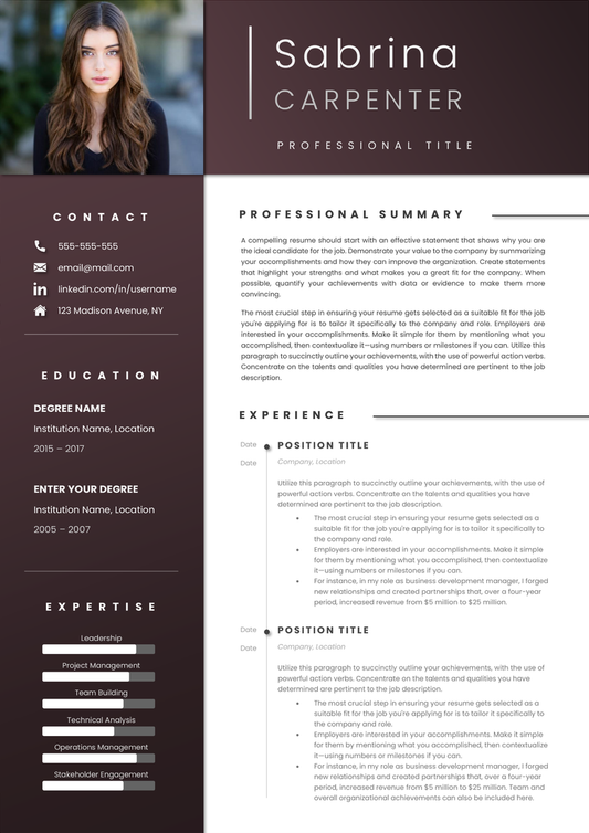 Full CV template page preview