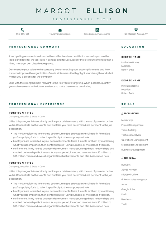 Full CV template page preview
