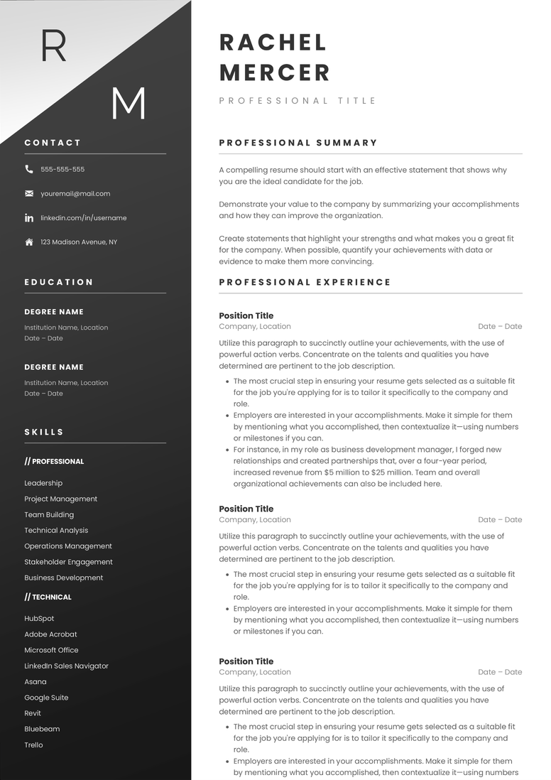 Full CV template page preview