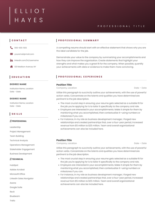 Full CV template page preview