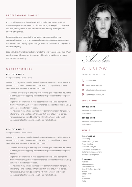 Full CV template page preview