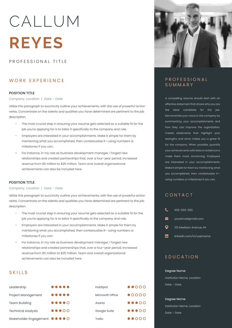 Full CV template page preview