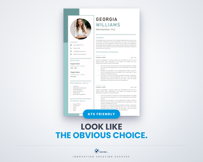 Georgia Williams CV template hero, ATS friendly resume for Microsoft Word