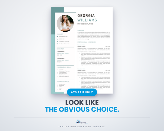 Georgia Williams CV template hero, ATS friendly resume for Microsoft Word