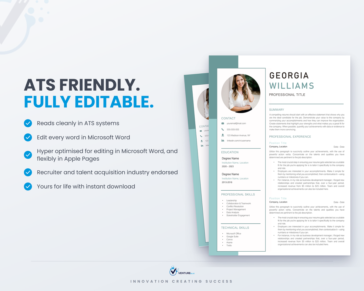 ATS friendly and fully editable