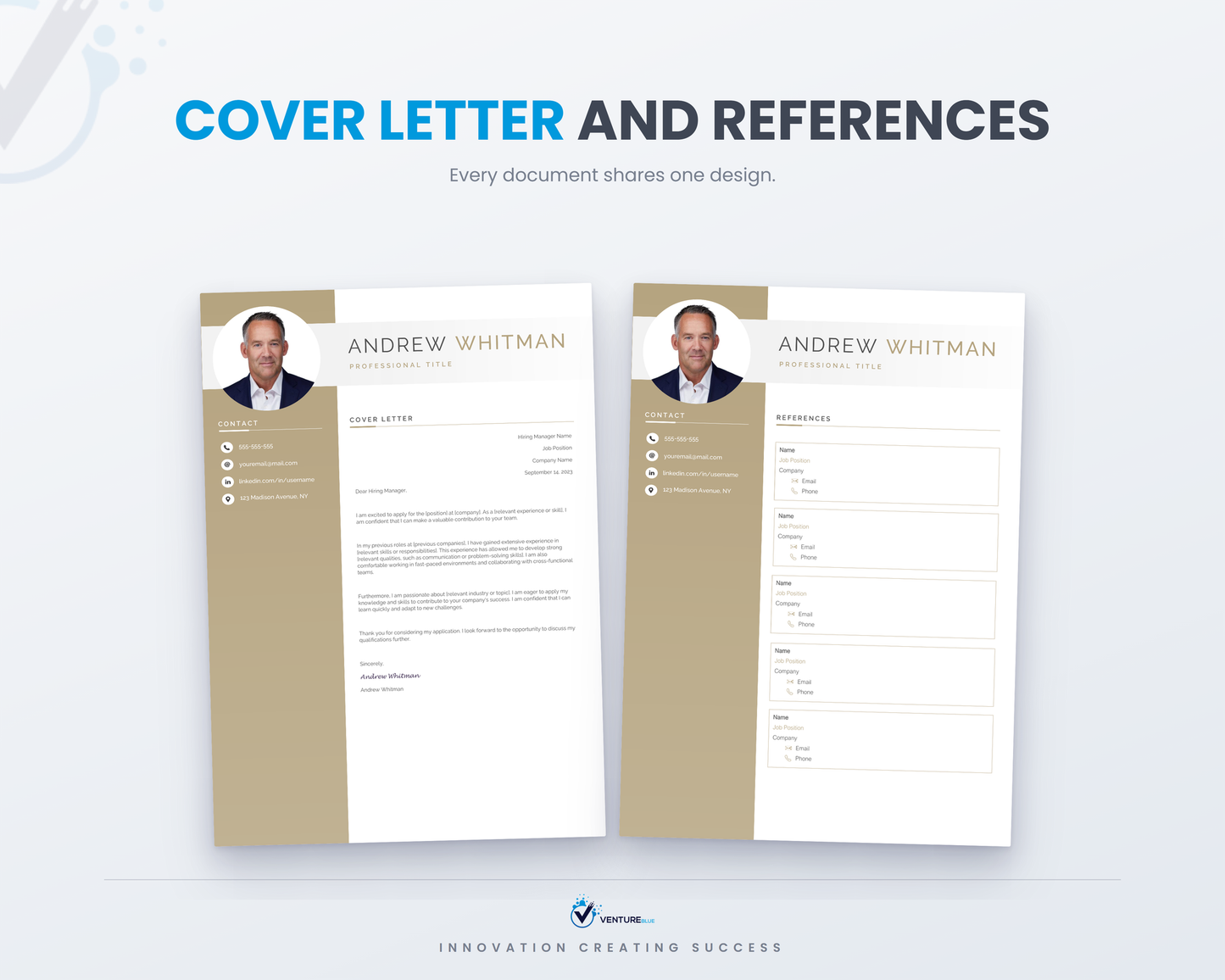 Matching cover letter and references templates