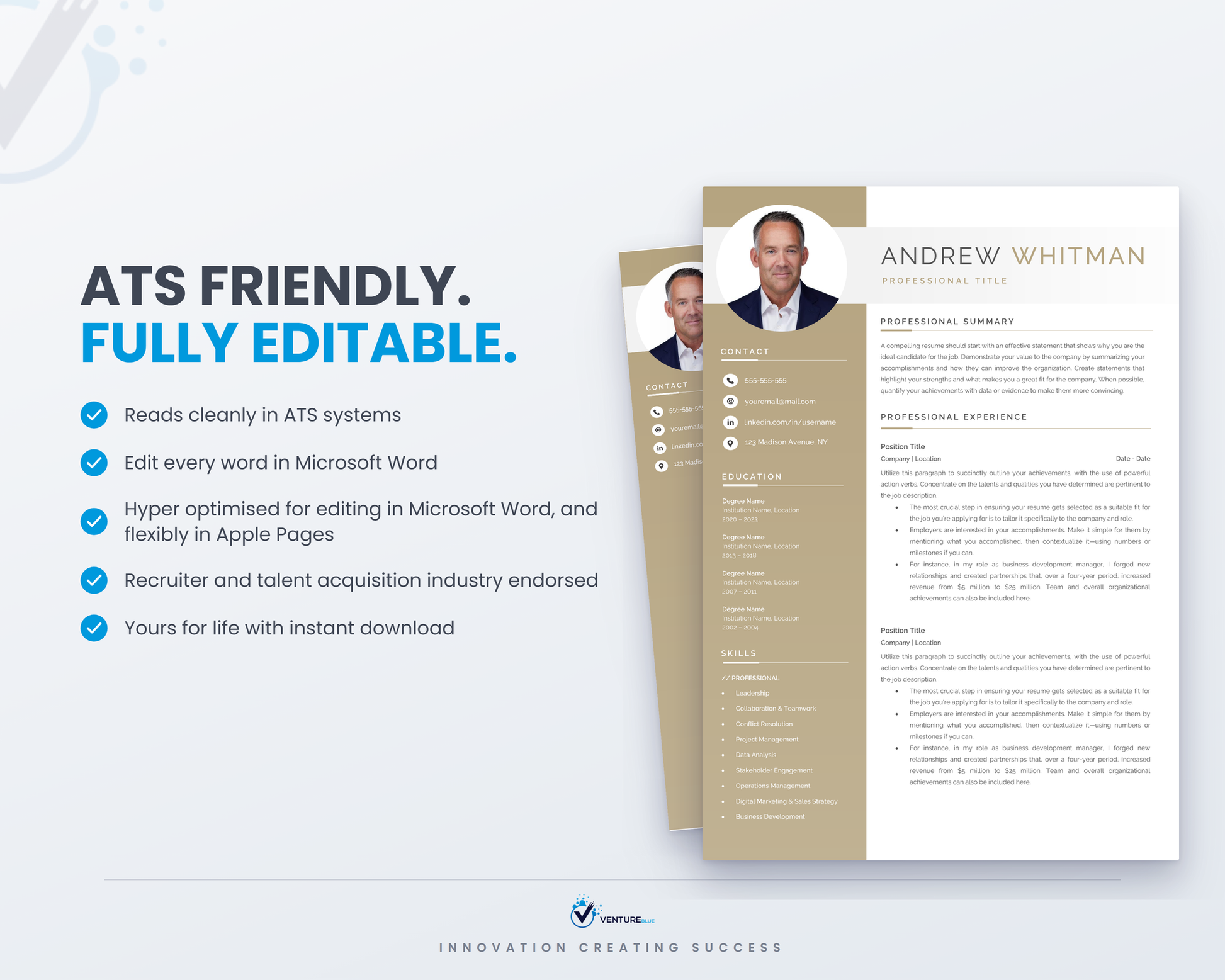 ATS friendly and fully editable