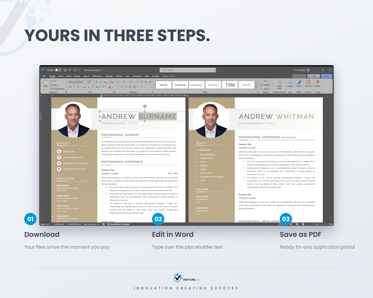 Yours in three steps
