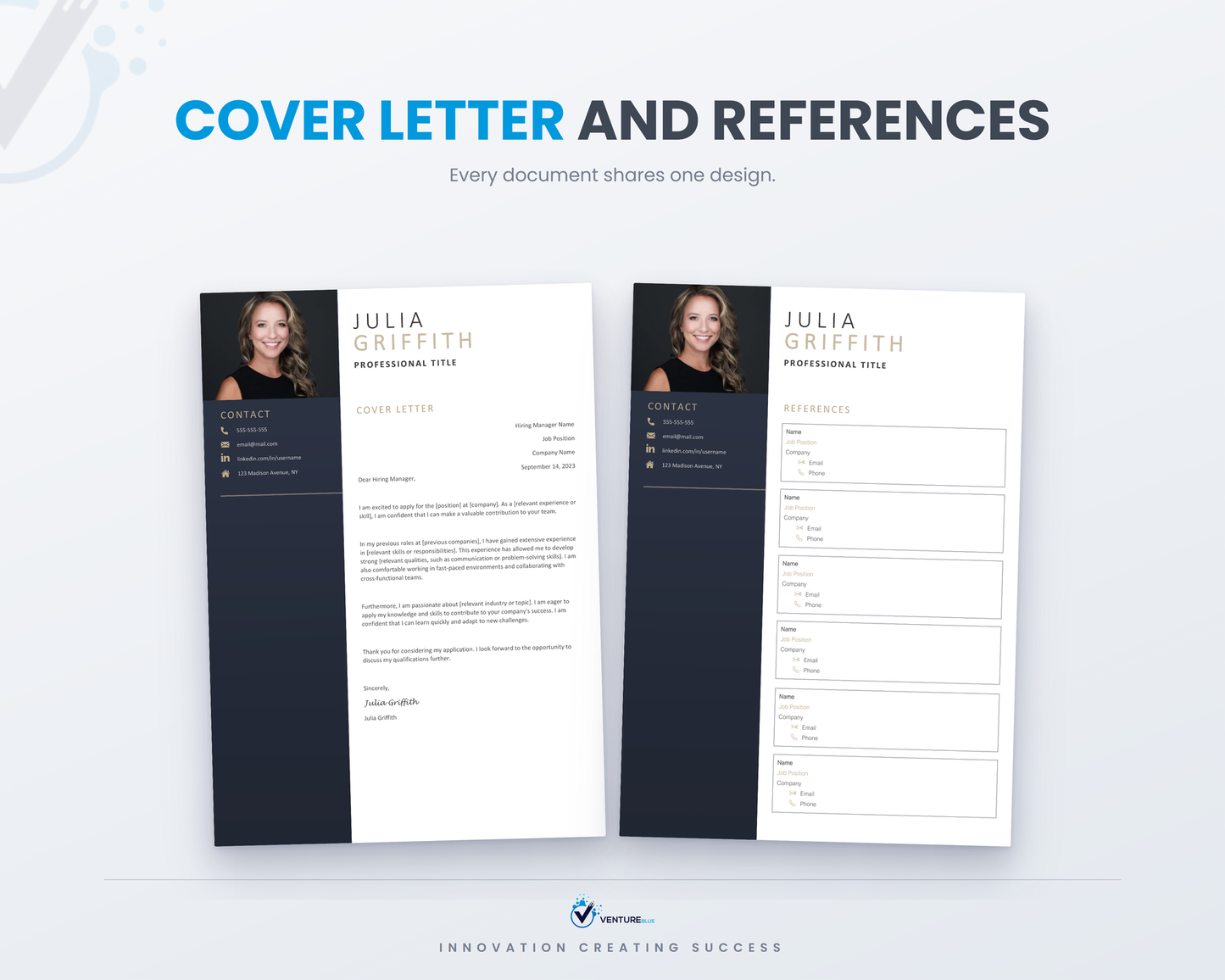 Matching cover letter and references templates