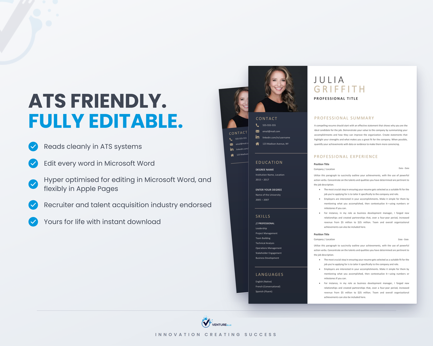 ATS friendly and fully editable