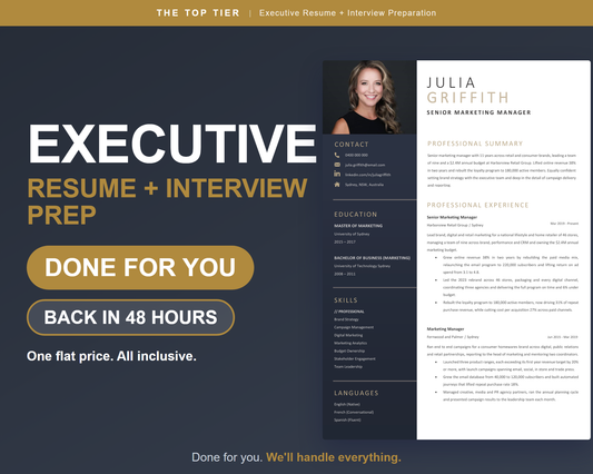 Executive resume and interview prep done for you, back in 48 hours