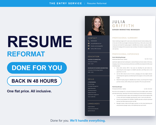 Resume Reformat done for you service, back in 48 hours
