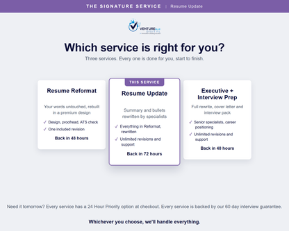 Which service is right for you, Reformat, Update or Executive